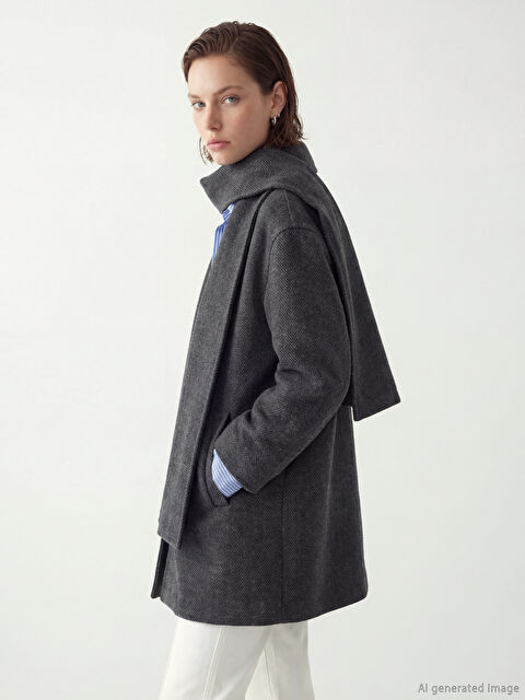 LCW Vision Atkılı Dik Yaka Kadın Kaşe Kaban - W5OQ19Z8-SW6