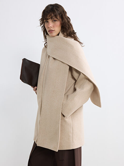 LCW Vision Atkılı Dik Yaka Kadın Kaşe Kaban - W5OQ19Z8-LQB