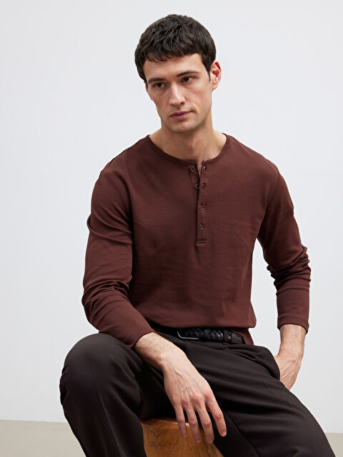 LCW Vision Düğmeli Bisiklet Yaka Yaka Uzun Kollu Erkek Tişört - W5OQ93Z8-CT9