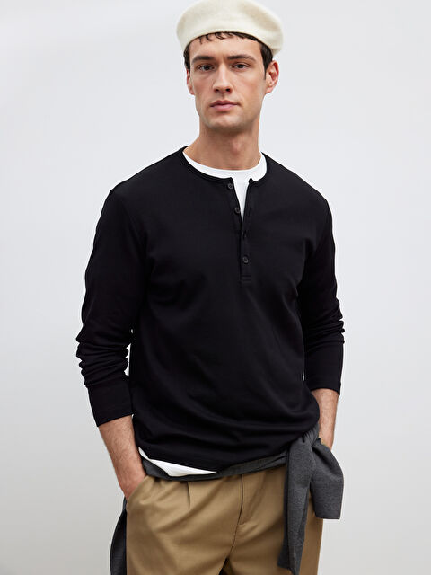 LCW Vision Düğmeli Bisiklet Yaka Yaka Uzun Kollu Erkek Tişört - W5OQ93Z8-CVL