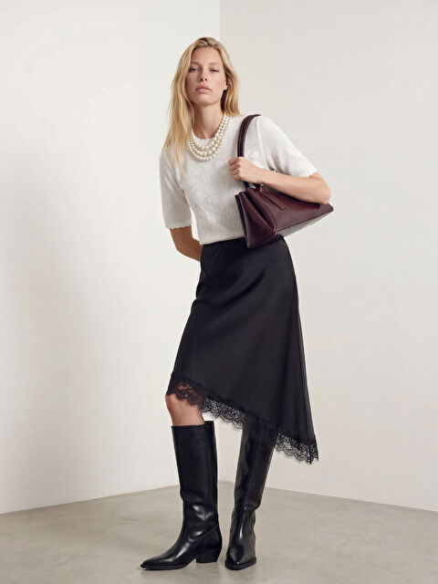 LCW Vision Dantel Detaylı Asimetrik Kesim Saten Etek - W5OR10Z8-CVL