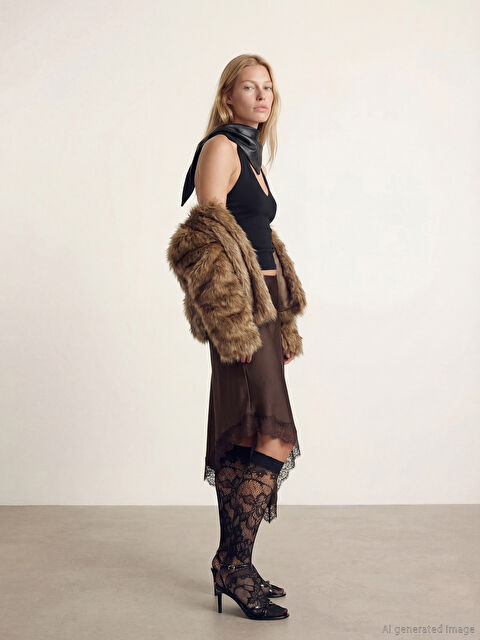 LCW Vision Dantel Detaylı Asimetrik Kesim Saten Etek - W5OR10Z8-J0V