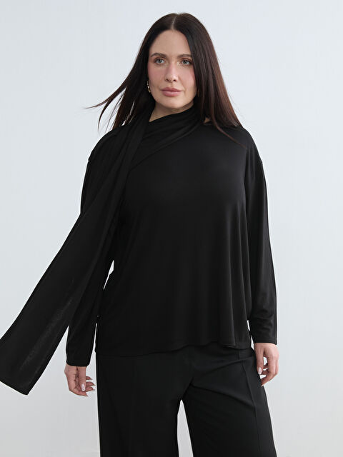 Soulife Şal Yaka Atkı Detaylı Büzgülü Bluz - W5OR35Z8-CVL