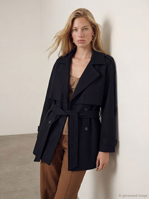 LCW Vision Kruvaze Yaka Oversize Kadın Kaşe Kaban	 - W5OR80Z8-CVL