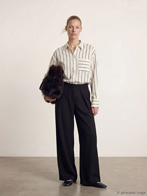 LCW Vision Pili Detaylı Geniş Paça Kadın Pantolon - W5OS11Z8-CVL