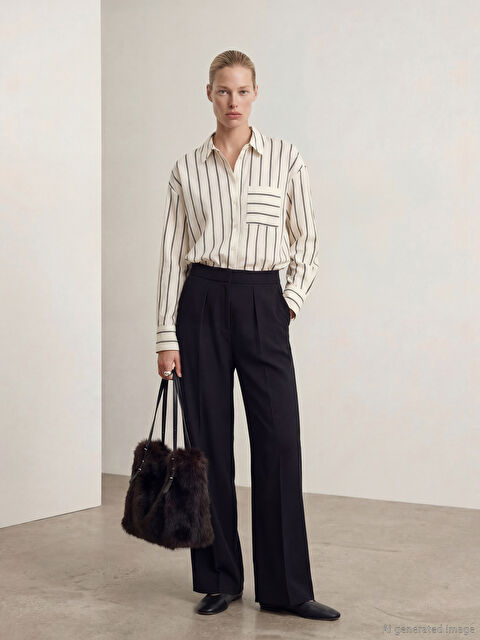 LCW Vision Pili Detaylı Geniş Paça Kadın Pantolon - W5OS11Z8-CVL