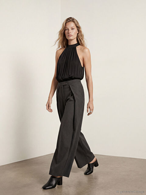 LCW Vision Loose Fit Çizgili Kadın Pileli Kumaş Pantolon - W5OS18Z8-LE0