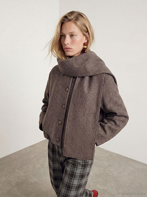 LCW Vision Şal Yaka Oversize Kadın Kaşe Kaban - W5OS46Z8-CT9