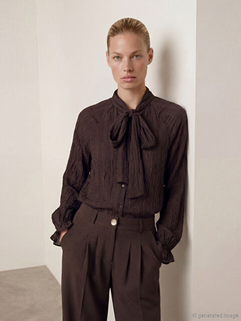 LCW Vision Fular Yakalı Dokulu Kadın Gömlek - W5OS56Z8-HMZ