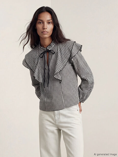 LCW Vision Bağlamalı Yaka Ekose Fırfırlı Bluz - W5OS76Z8-LKX