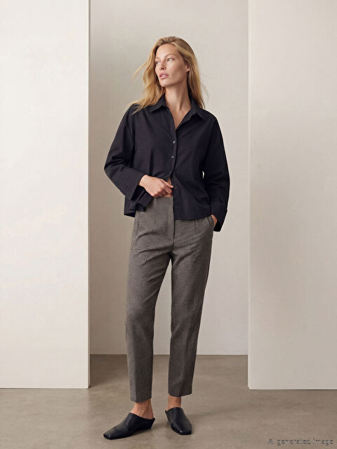 LCW Vision Dar Fit Ekose Kadın Pileli Kumaş Pantolon - W5OS89Z8-LKX