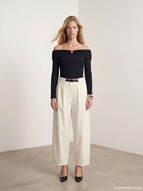 LCW Vision Beli Kemerli Geniş Paça Kadın Pantolon - W5OS95Z8-CXU