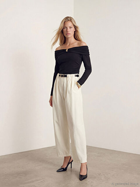 LCW Vision Beli Kemerli Geniş Paça Kadın Pantolon - W5OS95Z8-CXU