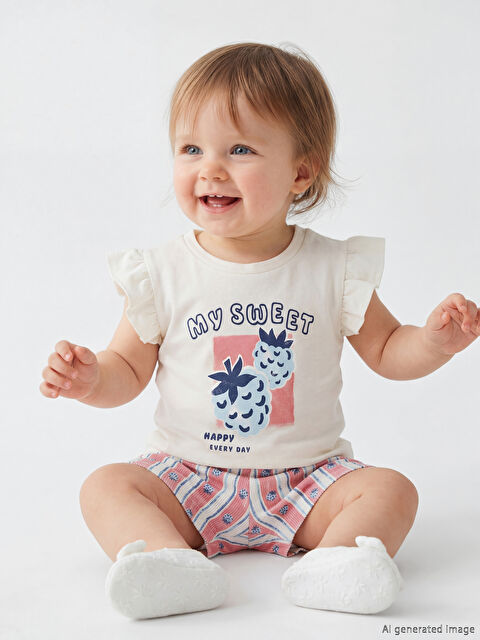 LCW baby Baskılı Kız Bebek Şortlu Takım