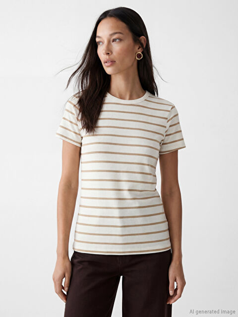 LCW EVERYDAY Bisiklet Yaka Çizgili Kadın Tişört
