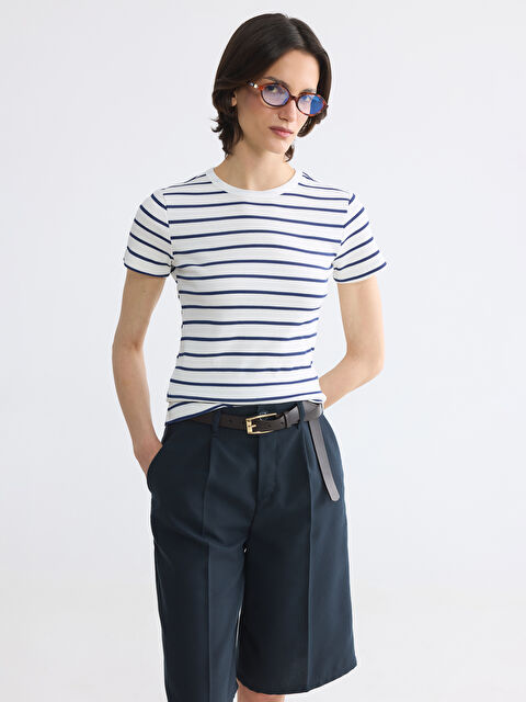 LCW EVERYDAY Bisiklet Yaka Çizgili Kadın Tişört