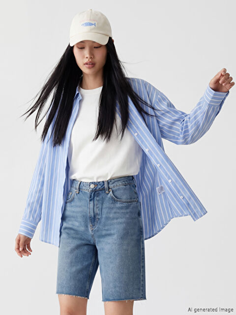 XSIDE Çizgili Oversize Kadın Gömlek