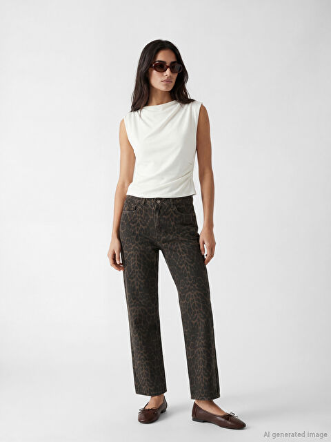 LCW Jeans Stragiht Fit Leopar Desenli Kadın Jean Pantolon