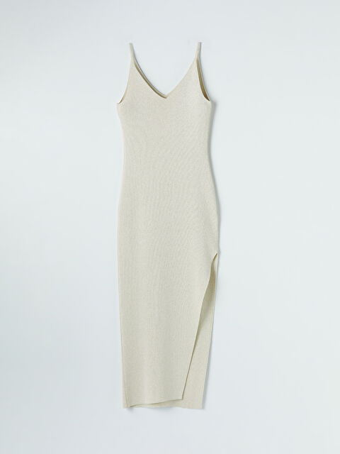 LCW Vision V Yaka Yırtmaçlı Triko Elbise