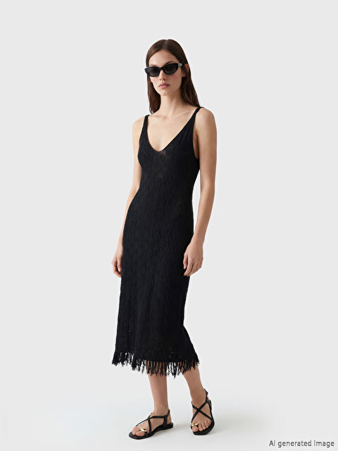 LCW DREAM V Yaka Ajurlu Saçaklı Plaj Elbisesi