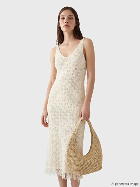 LCW DREAM V Yaka Ajurlu Saçaklı Plaj Elbisesi