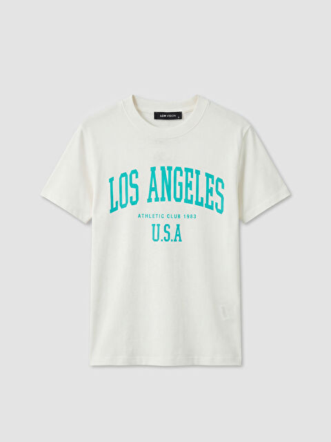 LCW Vision Bisiklet Yaka Los Angeles Baskılı Kadın Tişört - S6T008Z8-R9J