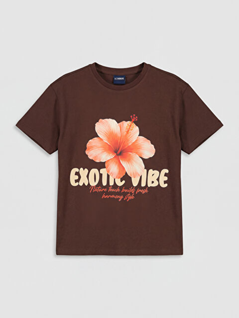 LCW Kids Bisiklet Yaka Çiçek Baskılı Kız Çocuk Tişört