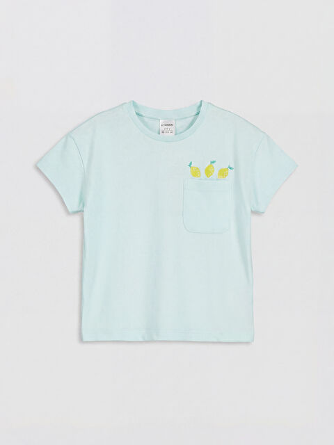 LCW Kids Bisiklet Yaka Nakışlı Kız Çocuk Tişört