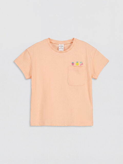 LCW Kids Bisiklet Yaka Nakışlı Kız Çocuk Tişört