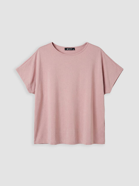 Soulife Büyük Beden Bisiklet Yaka Kadın Tişört