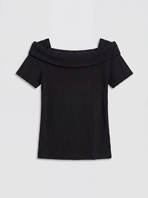 LCW Kids Kayık Yaka Fitilli Kız Çocuk Tişört