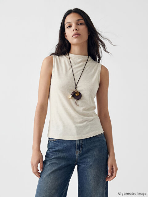 LCW Vision Bisiklet Yaka Keten Karışımlı Bluz