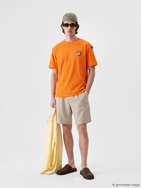 XSIDE Bisiklet Yaka Nostaljik Maymun Baskılı Erkek Tişört