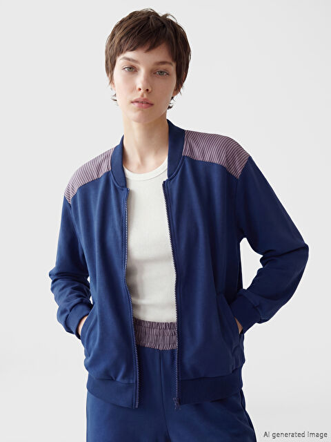 Soulife Kolej Yaka Kadın Fermuarlı Sweatshirt