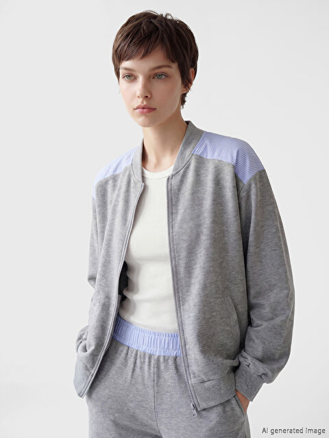 Soulife Kolej Yaka Kadın Fermuarlı Sweatshirt