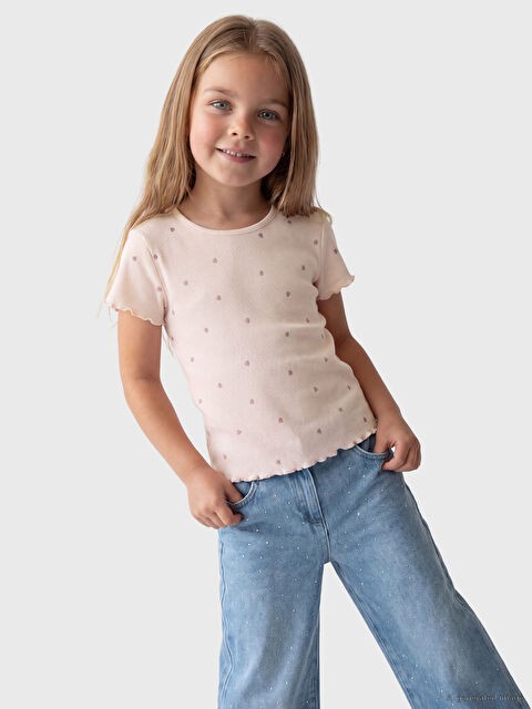 LCW Kids Kalp Desenli Fitilli Kız Çocuk Tişört