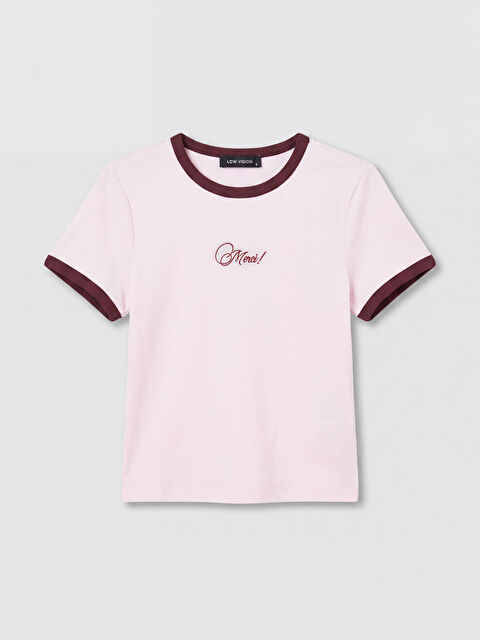 LCW Vision Bisiklet Yaka Nakışlı Kadın Tişört