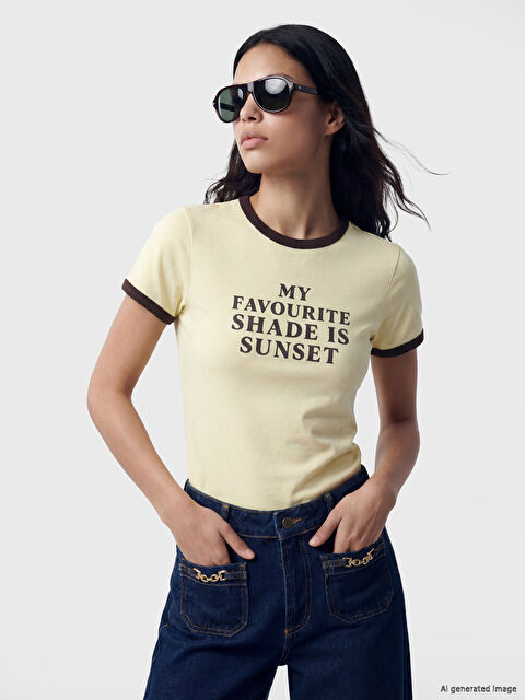 LCW Vision Bisiklet Yaka Baskılı Kadın Tişört