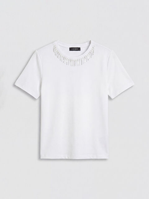 LCW Vision Bisiklet Yaka Taşlı Kadın Tişört