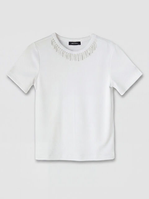 LCW Vision Bisiklet Yaka Taşlı Kadın Tişört