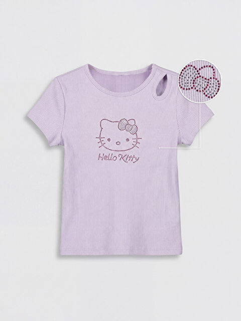 LCW Kids Hello Kitty Taşlı Kız Çocuk Fitilli Tişört