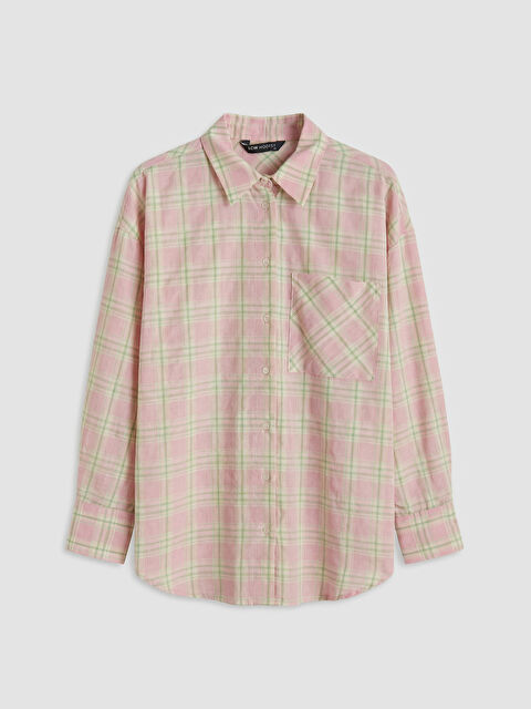 LCW Modest Ekose Oversize Kadın Gömlek