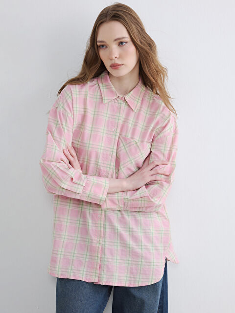 LCW Modest Ekose Oversize Kadın Gömlek
