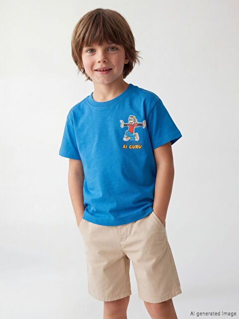 LCW Kids Bisiklet Yaka Baskılı Unisex Çocuk Tişört