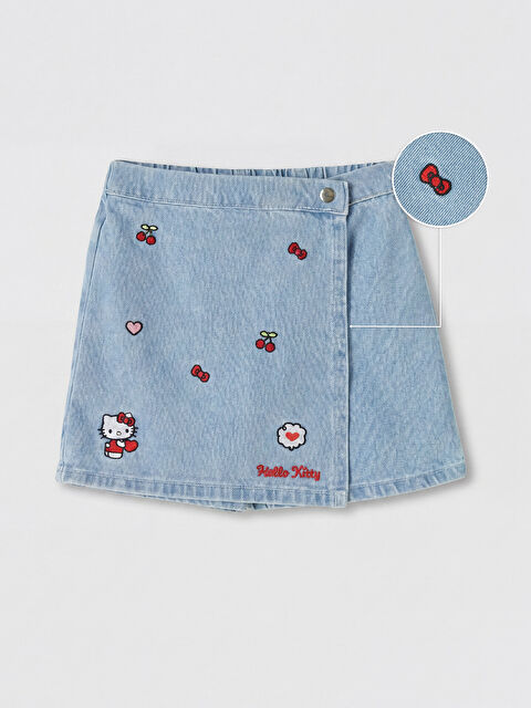 LCW Kids Hello Kitty Nakışlı Kız Çocuk Jean Şort Etek