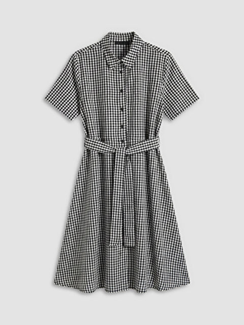 LCW Comfort Ekose Kuşaklı Gömlek Elbise