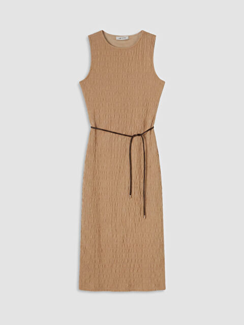 LCW Vision Bisiklet Yaka Kemerli Dokulu Elbise