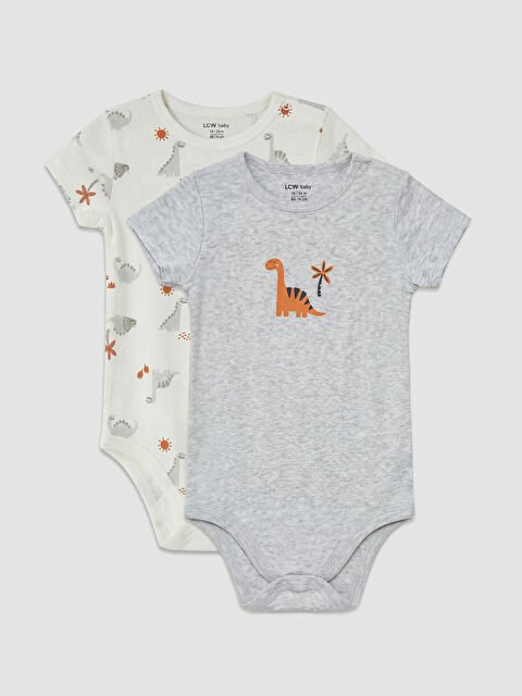 LCW baby Bisiklet Yaka Baskılı Erkek Bebek Çıtçıtlı Body 2'li