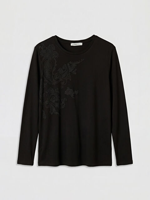 LCW Grace Bisiklet Yaka Baskılı Kadın Tişört