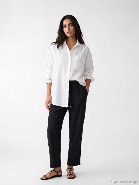 LCW Vision Beli Lastikli Dokulu Kadın Pantolon